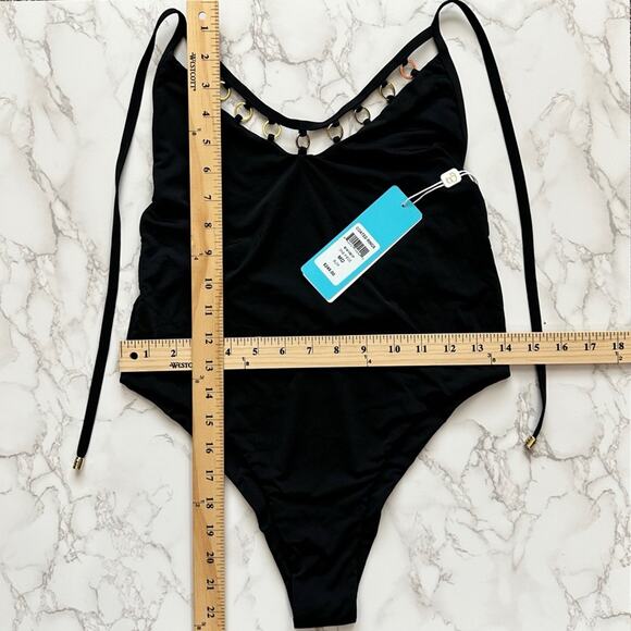 Beach Bunny Black Ireland Coated Rings One Piece SZ M $249 - Picture 11 of 11